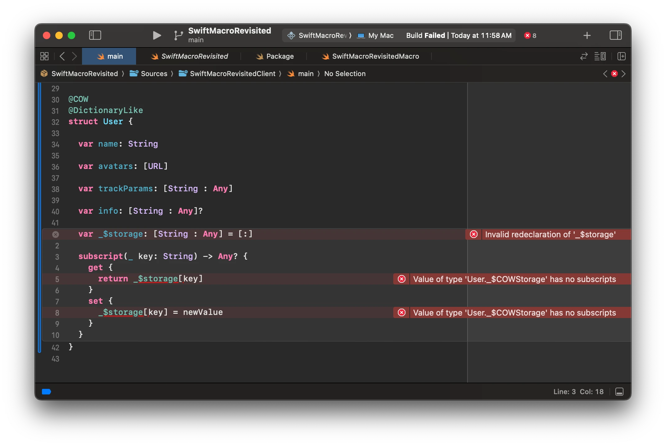 A Compilation Failure Caused by Variable Redeclaration Brought By Expanding The @DictionaryLike Macro
