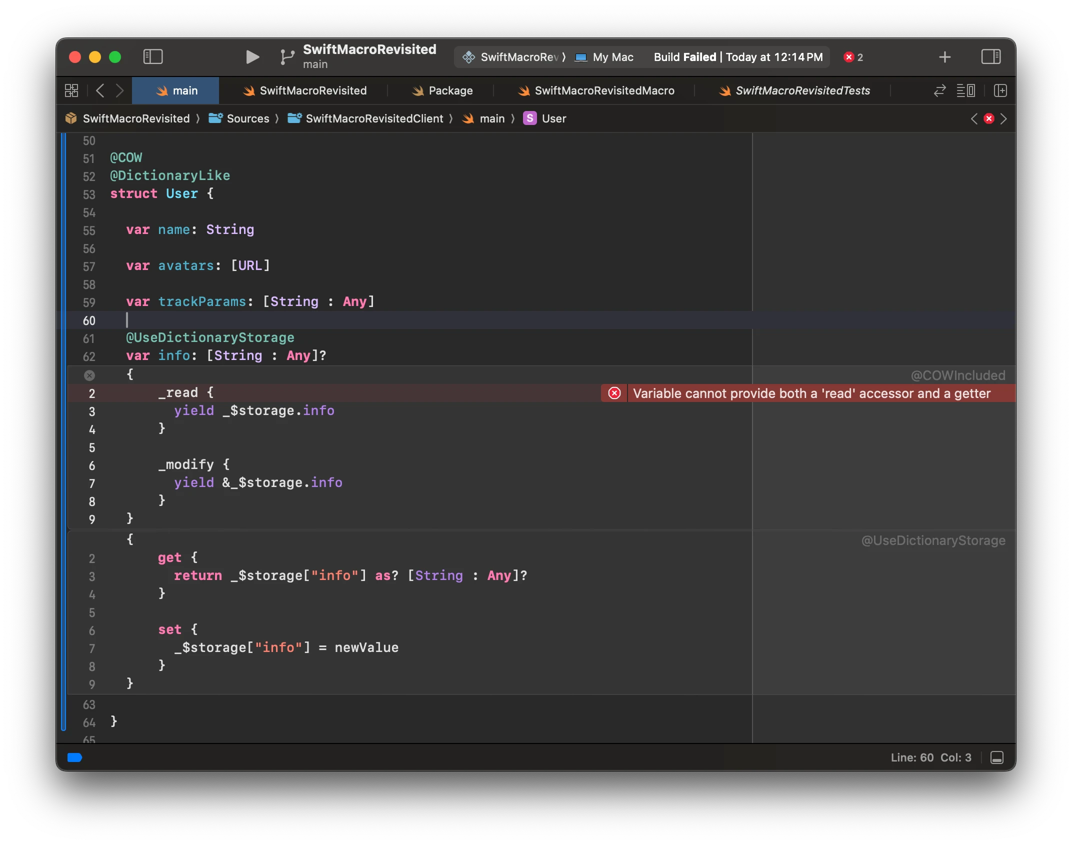 A Compilation Failure Caused by Duplicate Accessor Brought By Expanding The @UseDictionaryStorage Macro