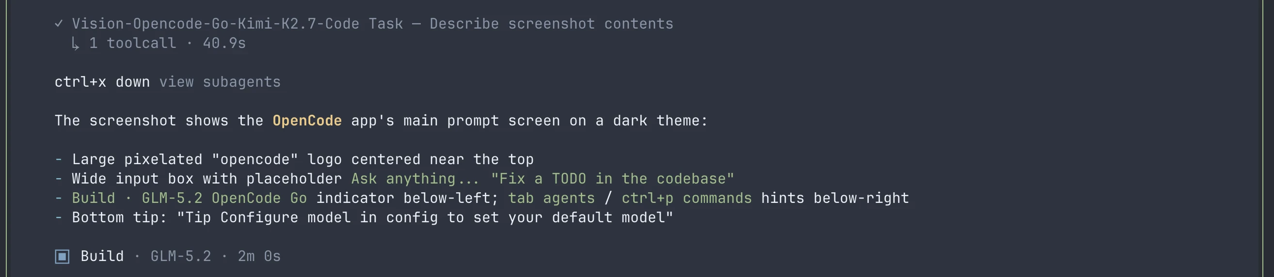 OpenCode session asking the user to select a vision-capable model for image analysis.